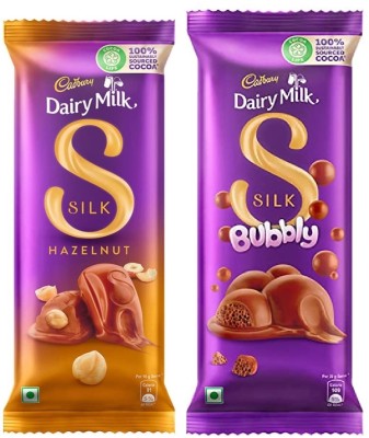 Cadbury Dairy Milk Silk Whole Hazelnut Chocolate & Dairy Milk Silk Bubbly Chocolate Bars(2 x 90 g)