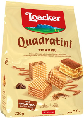 LOACKER Quadratini Wafer Cubes with Tiramisu Flavoured Cream Filling Bars(220 g)