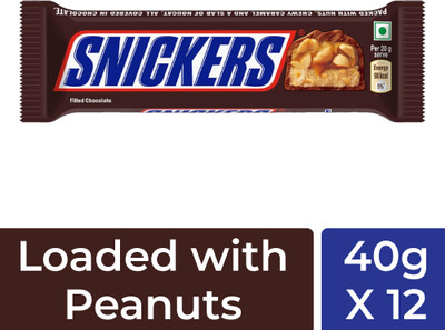 SNICKERS Peanut Filled Chocolate, Loaded with Nougat & Caramel Bars(12 x 45 g)