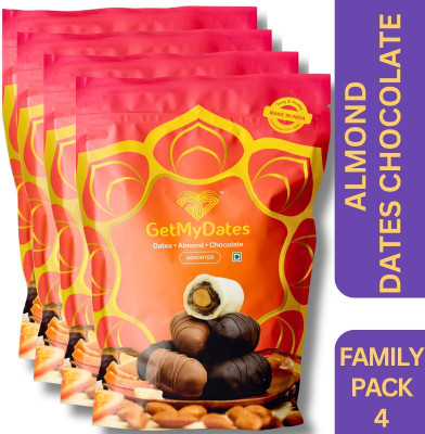 Getmydates Premium Dates Chocolate with Golden Roasted Almond ( 120 gm, approx.) Bites(4 x 120 g)