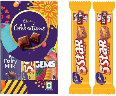 Cadbury Celebrations Chocolate Gift Pack 60g & 5 Star Chocolate Bar, 40gx2 pack of 3 Bars(3 x 46.67 g)