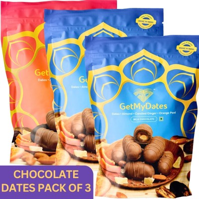 Getmydates Dates Chocolate with almond and Dry fruits and Nut 360 gm Combo of 3 Bites(3 x 120 g)