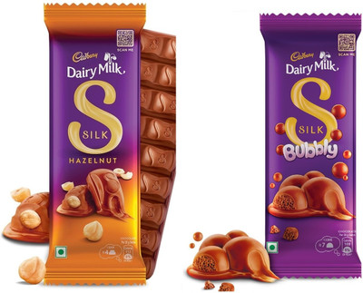 Cadbury Silk Hazelnut 58g & Silk Bubbly Chocolate 50g Bars(2 x 54 g)