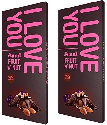 Amul Fruit 'N' Nut I LOVE YOU CHOCOLATE BAR 150g pack of 2 Bars(2 x 150.3 g)