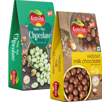 Eatriite Pista-Chocolate Coated Badam & Hazelnut Milk-Chocolate 400g Bites(2 x 200 g)