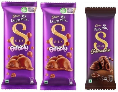 Cadbury Silk Bubbly Chocolate & Silk Ganache Chocolate Bars(3 x 52.67 g)