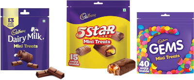 Cadbury DAIRY MILK MINI TREATS & 5 STAR MINI TREATS & GEMS MINIS SUPER PACK Bars(3 x 121.67 g)