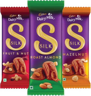 Cadbury Dairy Milk Silk Large Chocolates Combo (1XSilk Roast Almond 137g, 1XSilk Fruit and Nut 137g & 1XSilk Hazelnut 143g) Bars(3 x 139 g)