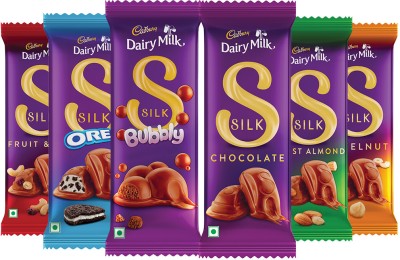 Cadbury Dairy Milk Silk Large Chocolates Combo, (Silk Plain,Silk Oreo,Silk Bubbly,Silk Roast Almond,Silk Fruit and Nut,Silk Hazelnut) Bars(6 x 136.17 g)