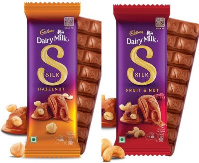 Cadbury Fruit Nut Chocolate 55g & Silk Hazelnut 58g Bars(2 x 56.5 g)