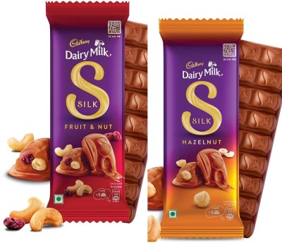 Cadbury Fruit Nut Chocolate 137g & Silk Hazelnut 143g Bars(2 x 140 g)