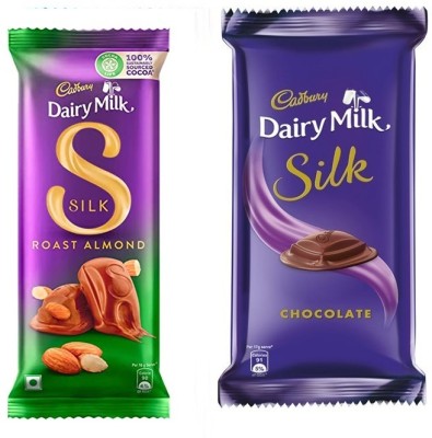 Cadbury Silk Roast Almond Chocolate & Dairy Milk Silk Chocolate Bars(2 x 104 g)