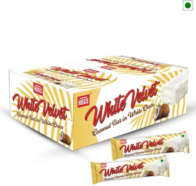 HUGS White Velvet Chocolate Box with Surprise Gift - White Chocolate Coconut Bars(30 Units)
