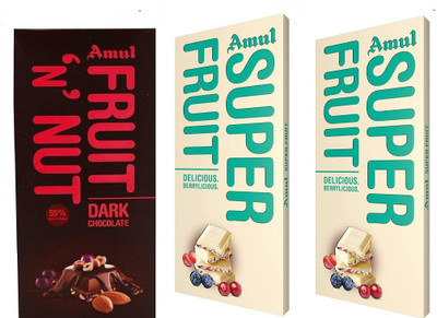 Amul Fruit N Nut Dark Chocolate Bar & Super Fruit Chocolate Bars(3 x 150 g)
