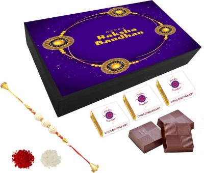 CHOCOINDIANART Superior Raksha Bandhan, 06pcs Chocolate Gift with 1 Rakhi Roli Chawal, Truffles(6 Units)