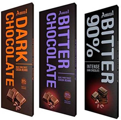 Amul Dark Chocolate: Bitter Chocolate Pack of 55%,75% and 90% Bars