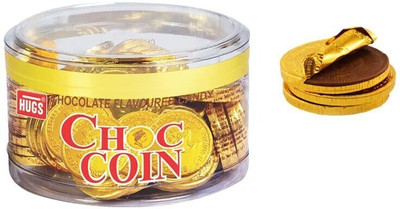 HUGS Choc Coin - Milk Chocolate Gold Coins (75 pcs in The jar) Bites(262 g)