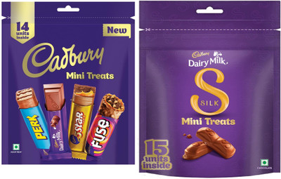 Cadbury Assorted Mini Treats Chocolate Bars 127g &Silk Mini Treats Chocolate 135g Bars(2 x 131 g)