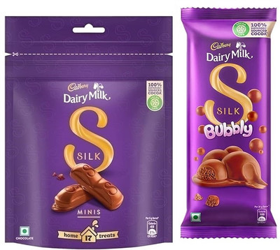 Cadbury Dairy Milk Silk & Silk Bubbly Chocolate Bars(2 x 1 Units)