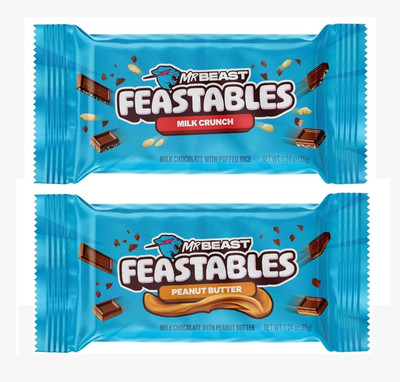 Mr Beast Feastables Chocolate New Pack ( Milk Crunch & Peanut Butter ) Bars(2 x 35 g)