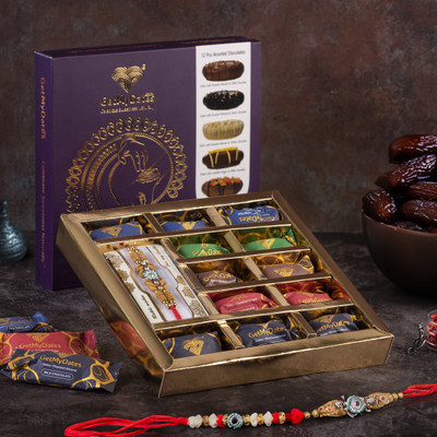 Getmydates Rakhi Gift Box Premium Quality Assorted Dates Chocolates with Nuts Bites(12 x 17.5 g)