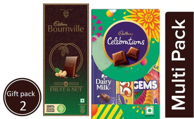 Cadbury Bournville Fruit and Nut Dark Chocolate Bar 80 g & Celebrations 62g Gift Pack 2 Bars(2 x 1 Units)