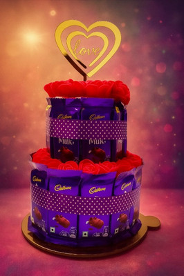 Cadbury Dairy Milk Chocolate| Tissue Flowers | I Love You Cake Topper combo Bars(24 x 1 Units)