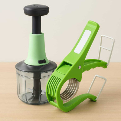 DEV VARNIKA by DEV VARNIKA Dev Varnika Kitchen Cutter & Chopper Combo Vegetable Chopper(1 Hand Chopper 1100 ML, 1 Vegetable Slicer)