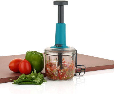Saule Vegetable & Fruit Chopper(Extra Sharp S.S 6 Blades Unbreakable TransparentContainer, Push Chopper 1200ml)