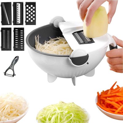 FIVANIO by FIVANIO Multi-Functional 9 in 1 Vegetable Cutter with Wet Rotating Drain Basket Strainer Vegetable & Fruit Grater & Slicer(1 BASKET CHOPPER SET)