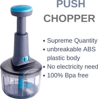 DEVISHA by devisha teal blue push chopper stainless stee 3 blade Vegetable Chopper(1 blue push chopper)