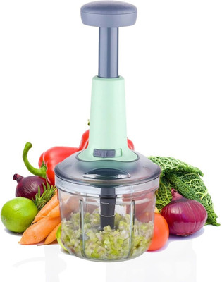 RABBITO Multipurpose Hand Push Chopper 900 ML with 4 Stainless Steel Blades Vegetable & Fruit Chopper(1 PCS 900ml Push chopper green)