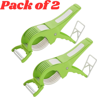 Homzview 2 Pcs Multi-Functional Vegetable Cutter with Stainless Steel Blades & Peeler Vegetable Slicer(2, 2in1 Vegetable cutter with Peeler)