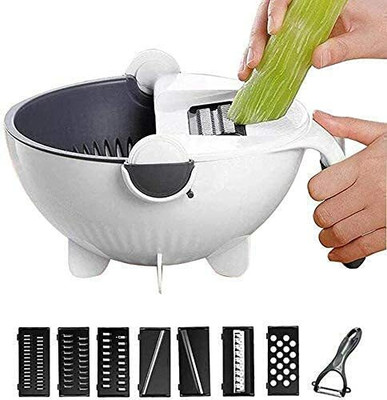 Fulkiza 9 in 1 Multifunction Magic Rotate Vegetable Cutter with Drain Basket Vegetable Chopper(chopper)