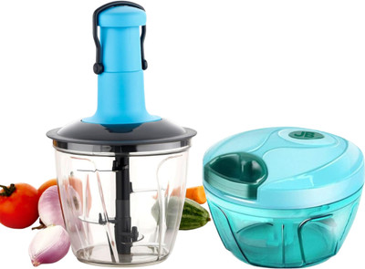 JABOO Push Chopper (1000ml)BLUE|Handy Pull Chopper (450ml)GREEN|Combo| Vegetable & Fruit Chopper(2 CHOPPER)