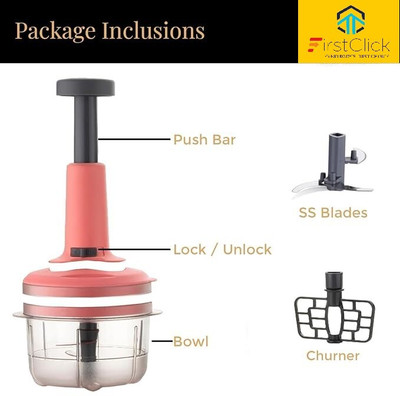 FIRSTCLICK Push Chopper 650 ml with 3 Stainless Steel Blades Vegetable & Fruit Chopper(1)
