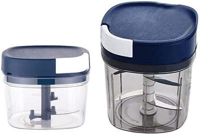 Global Impex Square Quick Handy Dori Chopper (650 ml & 1100 ml) with 3 Stainless Steel Blade Vegetable & Fruit Chopper(2- Square Chopper 650 ml & 1100 ml)