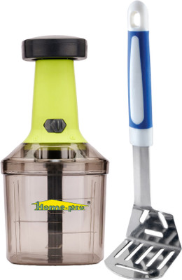 Home-pro by Home-Pro Stainless Steel Potato Masher | Plastic Handle | 1000 ML Capacity Push Chopper | Vegetable & Fruit Chopper(1 Chopper 1000 ML, 1 Potato Masher)