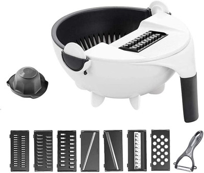NIYAMKAAY by N.A 9 in 1 Wet Basket Vegetable Cutter with Drain Basket for Kitchen Vegetable & Fruit Grater & Slicer(1 PCS* 9 in 1 Vegetable Cutter)
