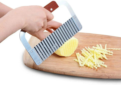 Dweloric by - Crinkle Cutter Tool for Veggies Steel French Fry Cutter for Potato Chip Potato Chopper(1 Pcs Crinkle Cutting Tool French Wood)