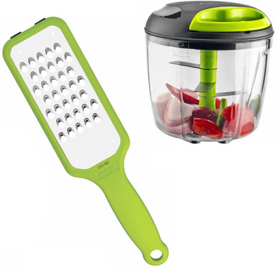 Kohe Manual Food Chopper 900ml with Grater Coarse Edge Vegetable & Fruit Grater & Slicer(Grater Coarse Edge 1pc, Manual Chopper 1pc)