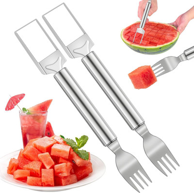 Fulkiza by FULKIZA Watermelon Fork Cutter Slicer Tool, 2-in-1 Stainless Steel Cutter Melon Slicer Watermelon Slicer(2 chopper)