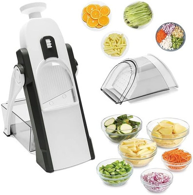 Taabar 5 in 1 Safe Mandoline Slicer, Vegetable Chopper Food Potato Cutter Vegetable Chopper(1 Safety Hand Guard, 6-in-1 Cutting Options (Fixed in machine))