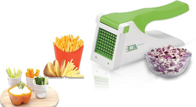FIVANIO by FIVANIO French Fries Chips Maker Machine Vegetable Slicer Chopper for Home Kitchen Vegetable & Fruit Grater & Slicer(French Fries Quick Cutter Plastic Chips Salad Maker Press Durable Chopper)