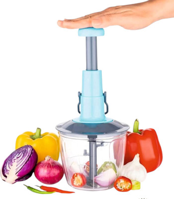 GN GALLERY Hand Push 650 ML with 3 Stainless Steel Blades Vegetable & Fruit Chopper Vegetable Chopper(1 Bowl with LID::1 cutter 4X Blade::1 Handle)