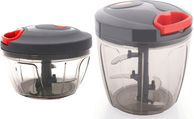 Rudra Enterprises Manual 450+900 ml Hand Choppers with Stainless Steel Sharp 5 Blades (Black) Vegetable & Fruit Chopper(2 Choppers with Stainless Steel Blade)