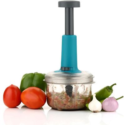 EQUIMASTER Hand Press Push Chopper - 650ml | 2 in 1 Manual Push Chopper (MultiColour) Vegetable & Fruit Chopper(1 Chopper)