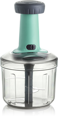 OFFYX Hand Push 900 ML with 4 Stainless Steel Blades Vegetable & Fruit Chopper(1 Bowl with LID, 1 cutter 4X Blade, 1 Handle)
