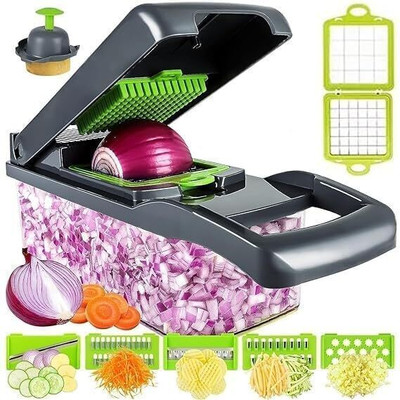 GARUDA SHOP 14-in-1 Vegetable Chopper with 8 Blades – Slicer & Dicer Tool Vegetable & Fruit Chopper(1 chopper set)