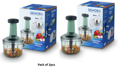 semora Hand Push 900 ML with 4 Stainless Steel Blades Multi Purpose Vegetable & Fruit Chopper(Two Pcs Semora Hand Push Chopper Each 900ML)